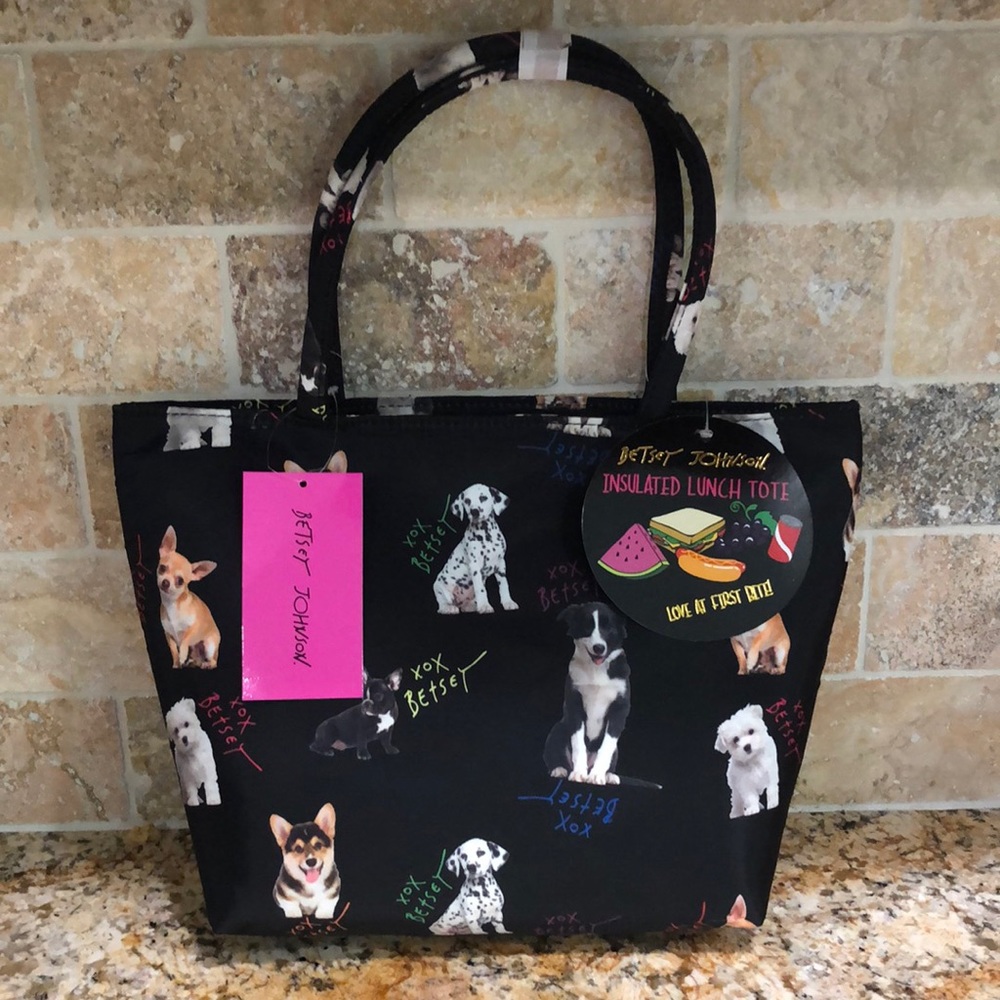 Betsey Johnson DOG LOVERS Satchel Lunch Tote Insulated Bag With Zipper - Picture 2 of 9